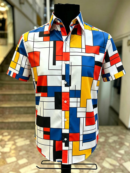 Men's Retro Bauhaus Geometric Short-Sleeve Shirt