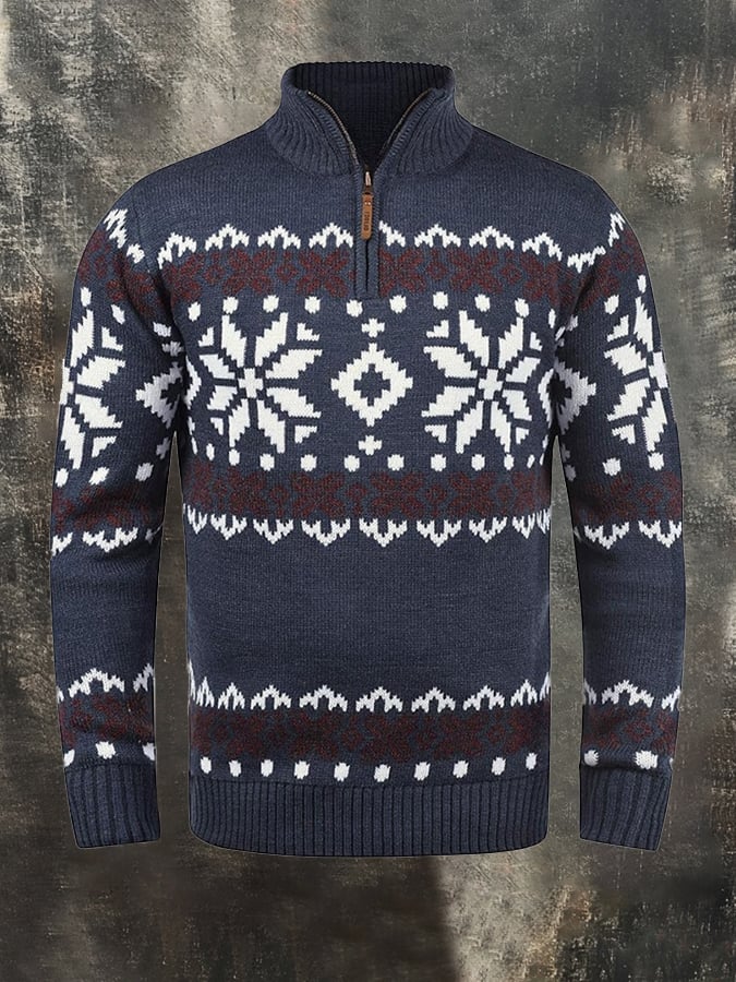 Men's Retro Contrast Christmas Half Zip Knit Sweater