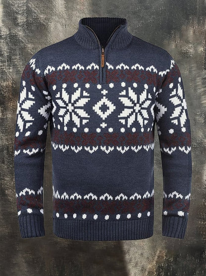 Men's Retro Contrast Christmas Half Zip Knit Sweater