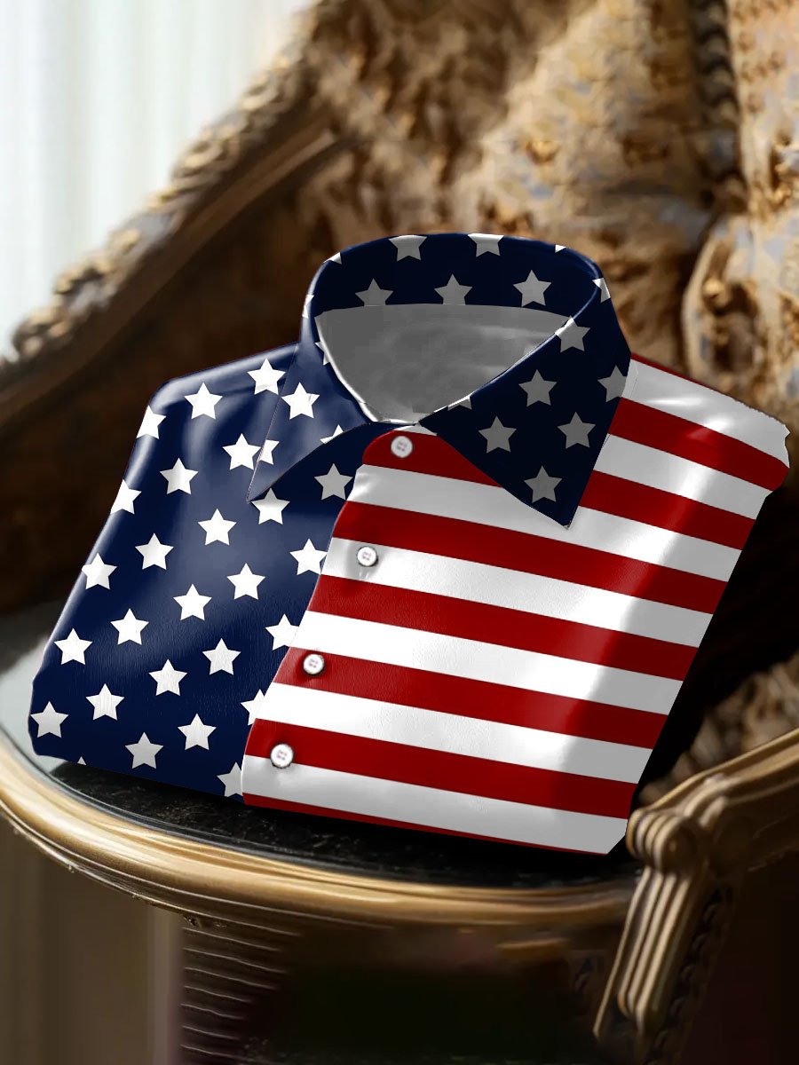 Men'S Retro Independence Day Printed Shirt