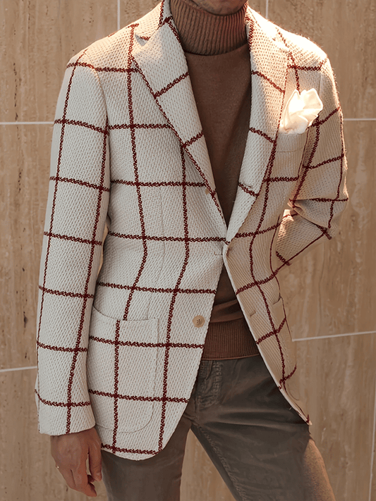 Men's Fashionable Plaid Design Single-Breasted Pocket Design Casual Suit