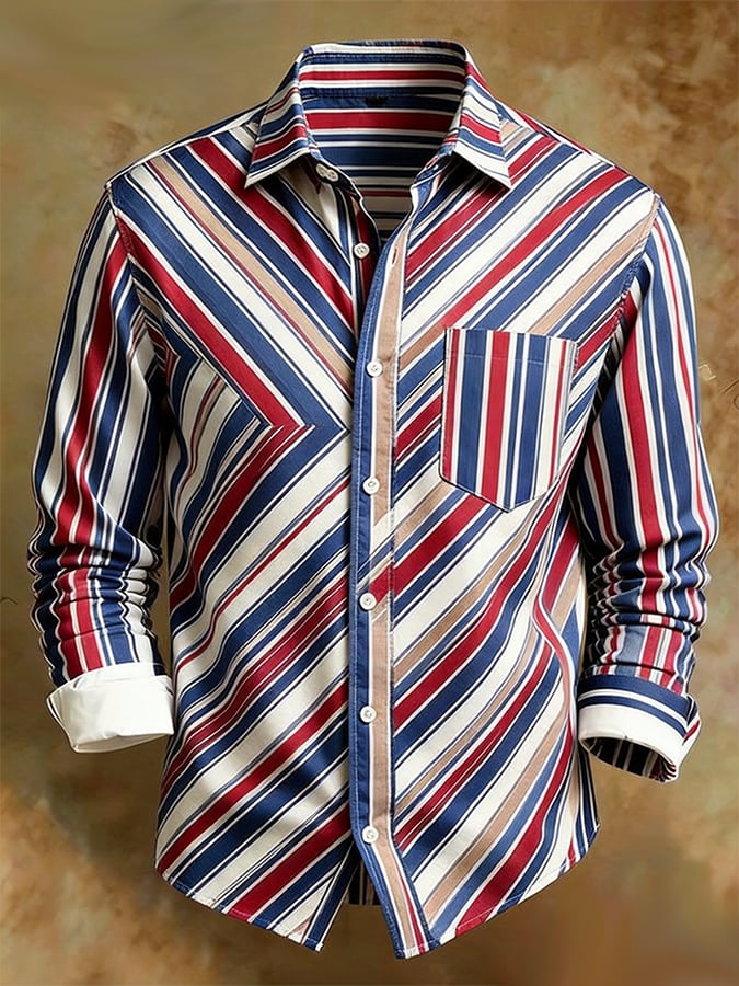 Men's Retro Abstract Art Print Comfortable Business Style Shirt