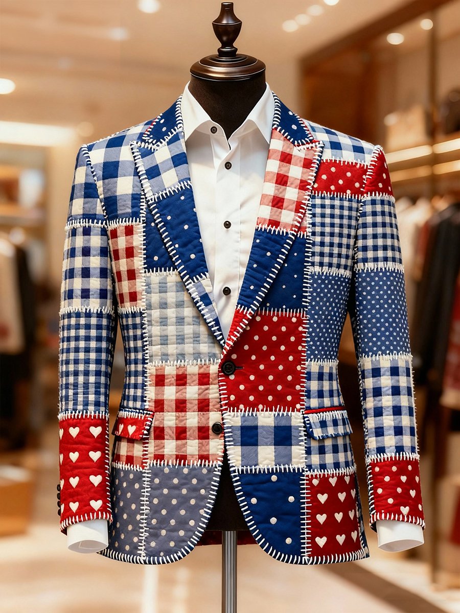 Men's Luxury Patchwork Christmas Print Lapel Suit Jacket