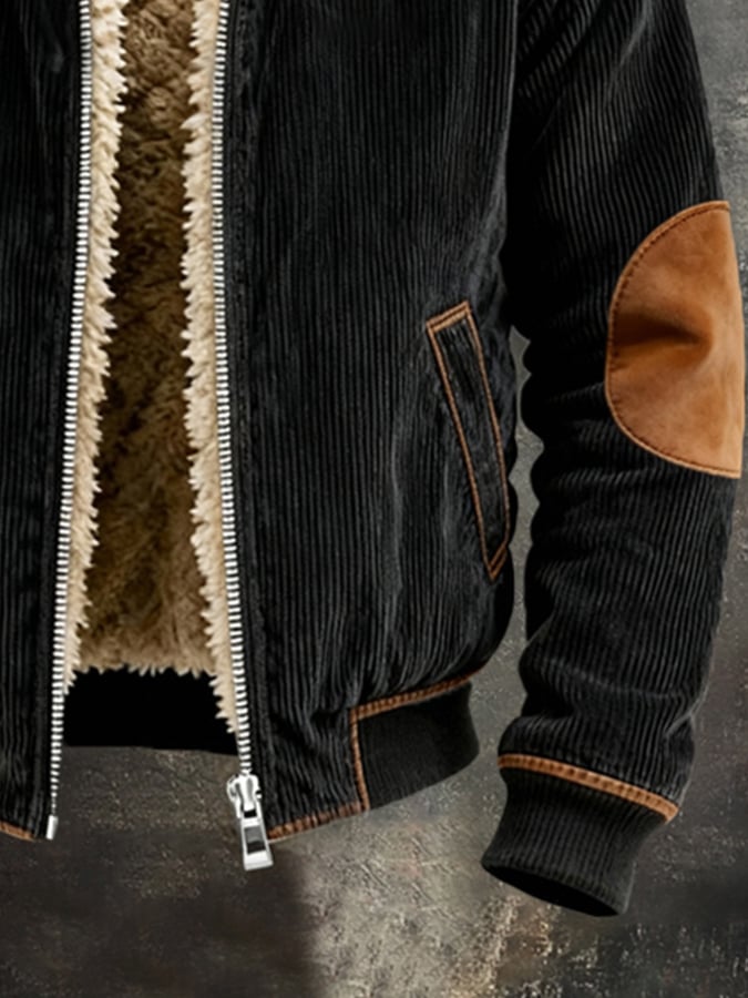 Men's Vintage Warm Corduroy Outdoor Hooded Jacket
