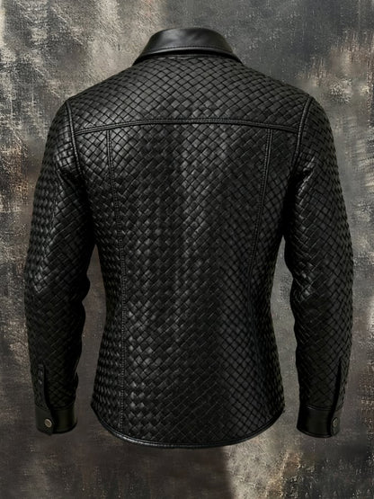 Men's Vintage Woven Leather Long-Sleeve Shirt