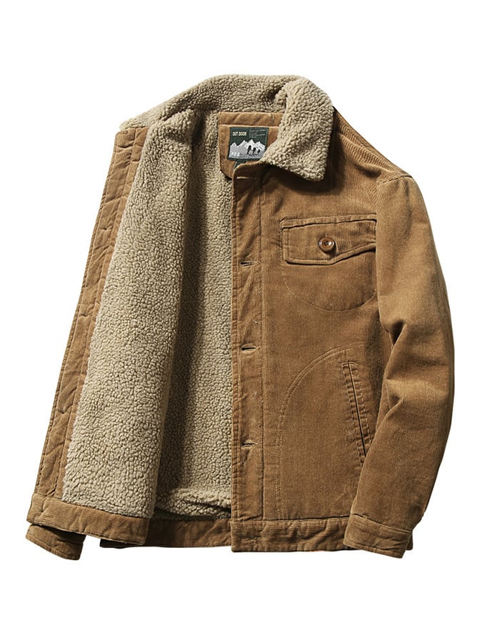Men's Vintage Thick Warm Lambswool Lapel Corduroy Jacket