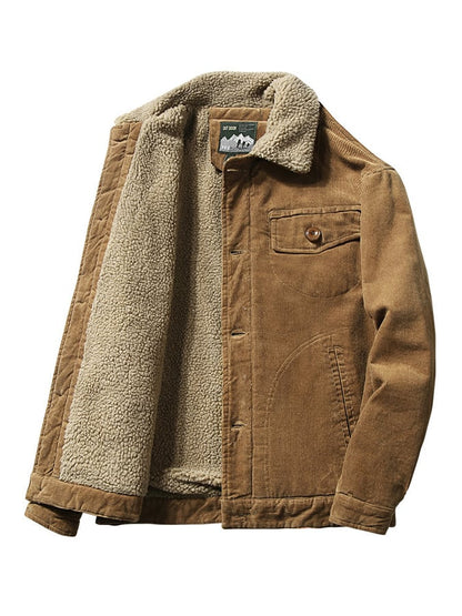 Men's Vintage Thick Warm Lambswool Lapel Corduroy Jacket