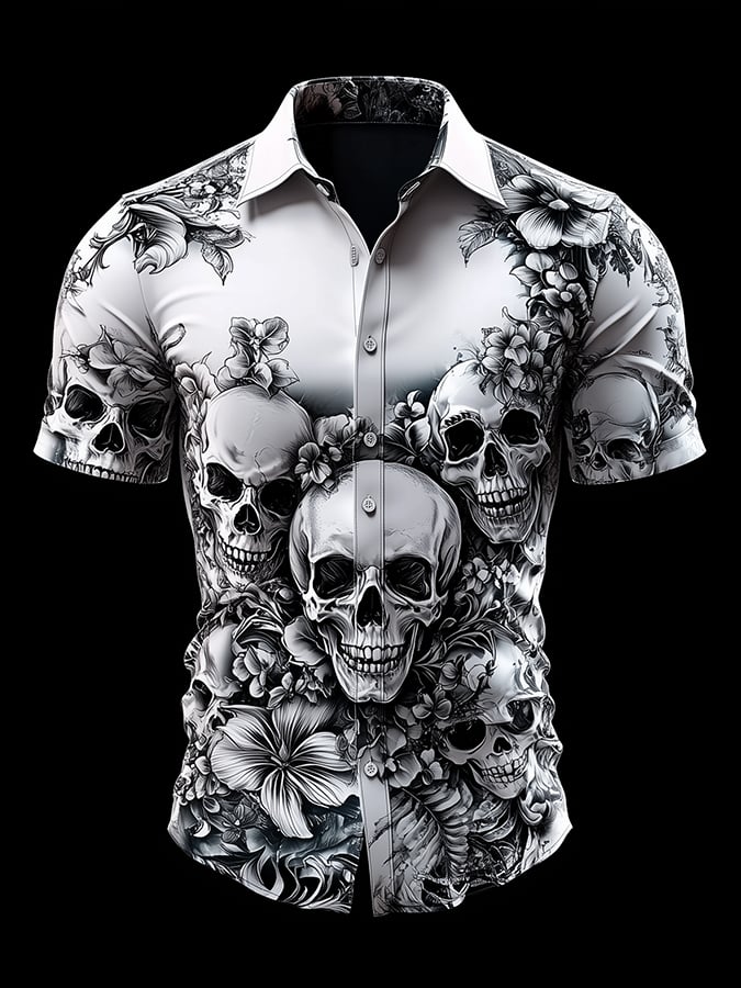 Men's Dark Exquisite Skull Floral Shirt