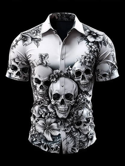 Men's Dark Exquisite Skull Floral Shirt