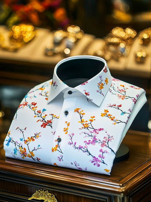 Men's Business Casual Floral Lapel Short Sleeve Shirt