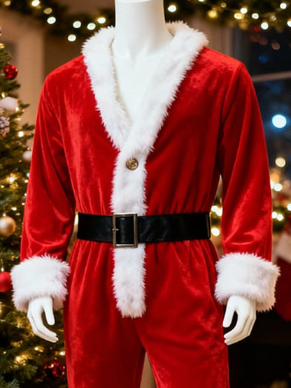 Men's Warm Plush Stitching Contrast Color Christmas Jumpsuit