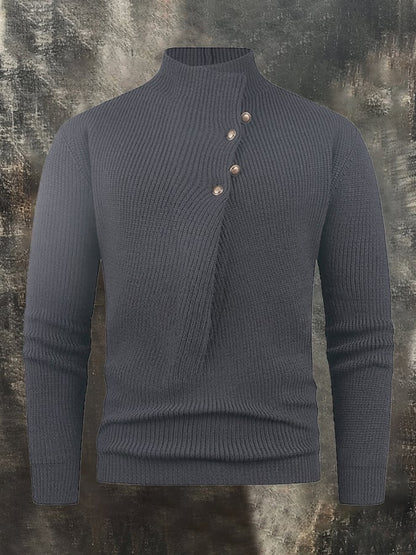 Men's Casual Warm Knitted Stand Collar Diagonal Button Sweater Base Layer
