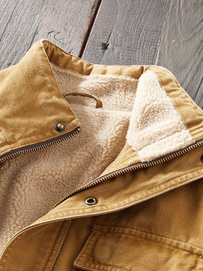 Men'S Solid Color Plush Pocket Jacket
