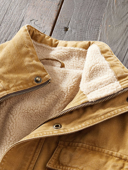 Men'S Solid Color Plush Pocket Jacket