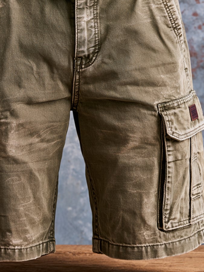 Men's Retro Outdoor Multi-Pocket 100% Cotton Washed Cargo Shorts