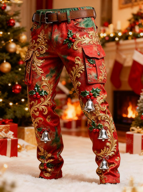 Men's Christmas Plaid Printed Cargo Pants