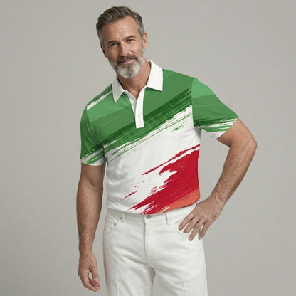 Men's Sporty Colorblock Turndown Collar Short Sleeve Polo Shirt