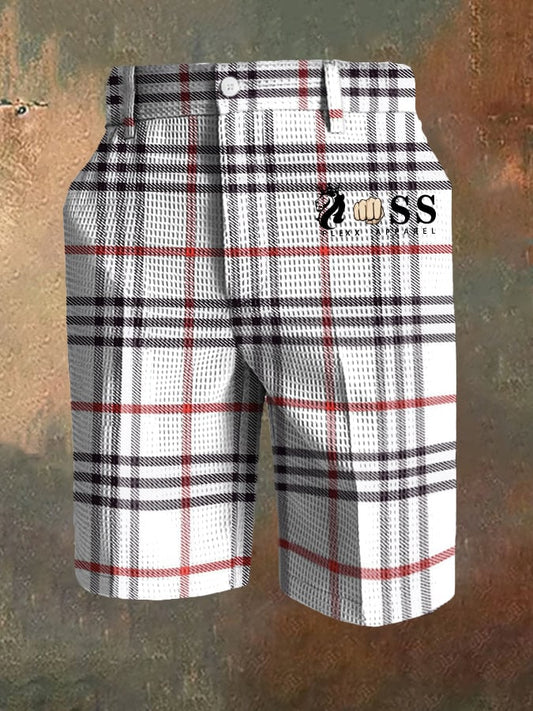 Men's Casual Plaid Waffle Pants