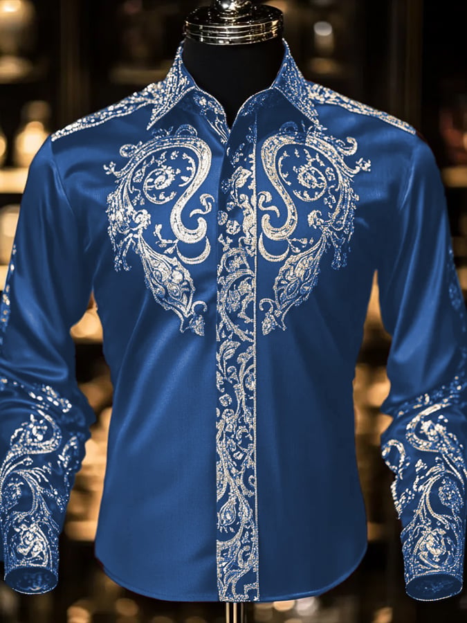 Men's Fashion Business Luxury Design Printed Long Sleeve Shirt