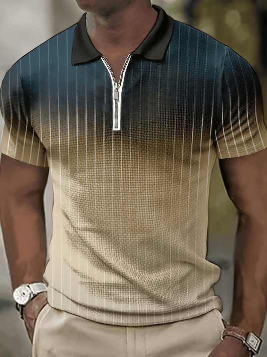 Men's Casual Business Zipper Short Sleeve Polo Shirt