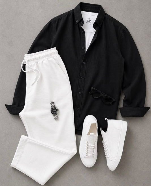 Men's Casual Long-Sleeve Shirt and Trousers Set