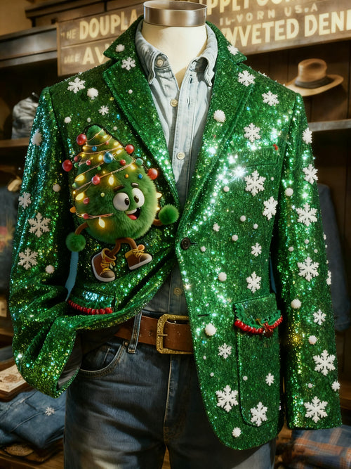 Vintage Christmas Green Monster Print Casual Jacket