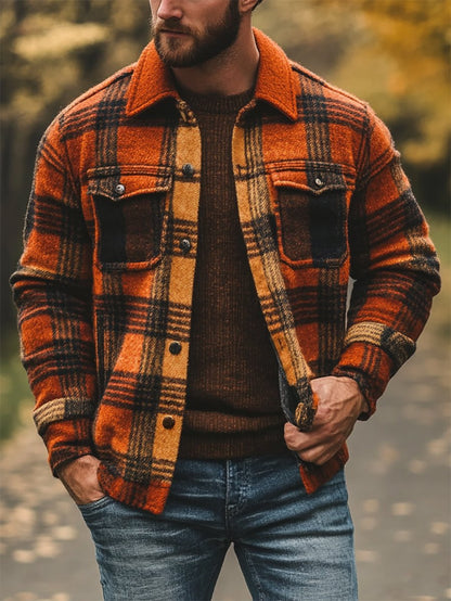 Men's Casual Plaid Long Sleeve Shirt Jacket