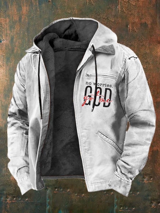 Men's Faith in God Multi-Pocket Fleece Jacket in Multicolor