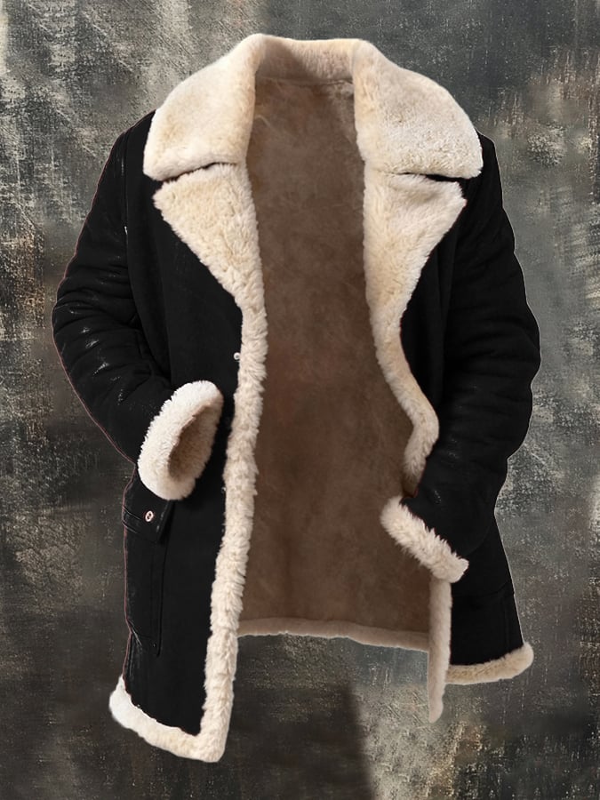 Men'S Warm Thickened Plush Contrast Color Jacket Coat
