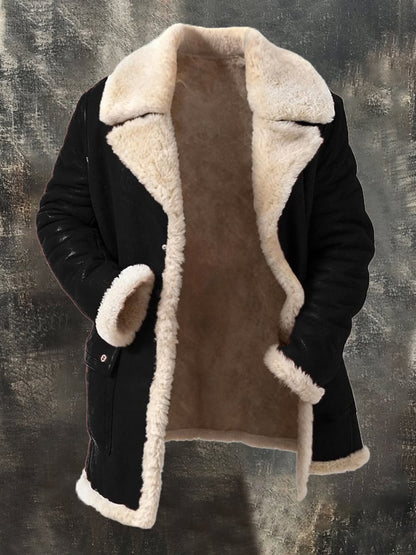 Men'S Warm Thickened Plush Contrast Color Jacket Coat