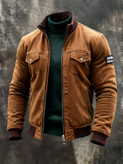 Men'S Vintage Suede Patchwork Contrast Color Outdoor Jacket