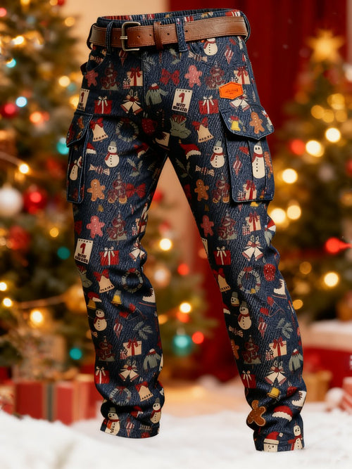 Men's Retro Christmas Print Cargo Pants