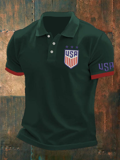 Men'S Independence Day Flag Print Casual Polo Shirt