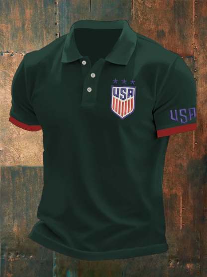 Men'S Independence Day Flag Print Casual Polo Shirt