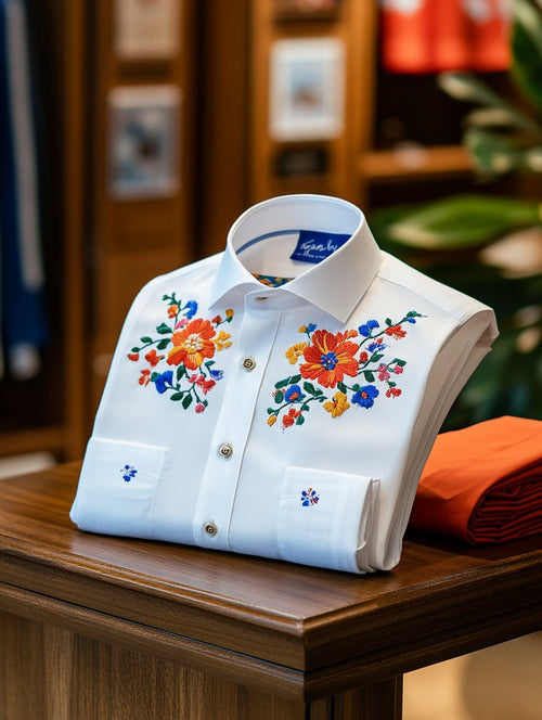 Men's Business Casual Floral Lapel Short Sleeve Shirt