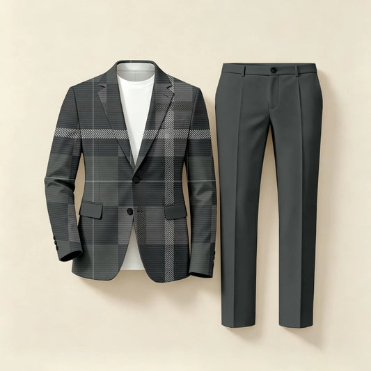Men's Business Striped Print Long-Sleeve Shirt and Pants Two-Piece Suit