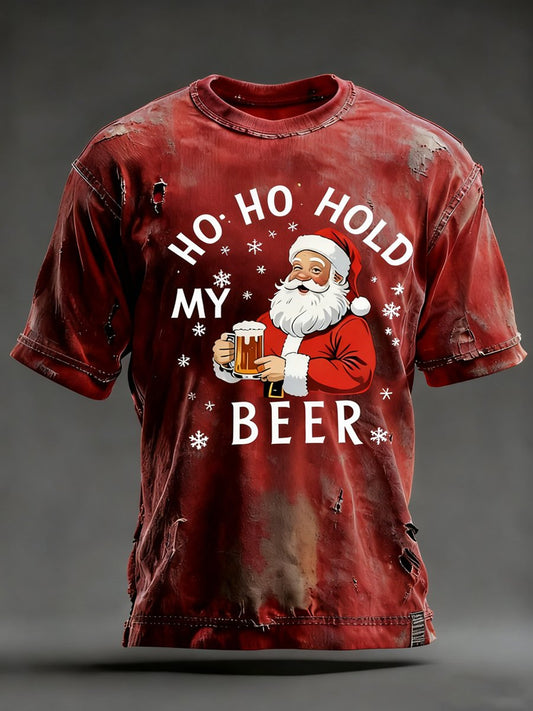 Men's Casual Retro Santa Claus Print T-shirt