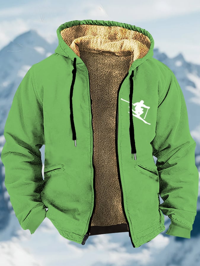 Men's Vintage Apres-Ski Design Printed Velvet Zip Jacket