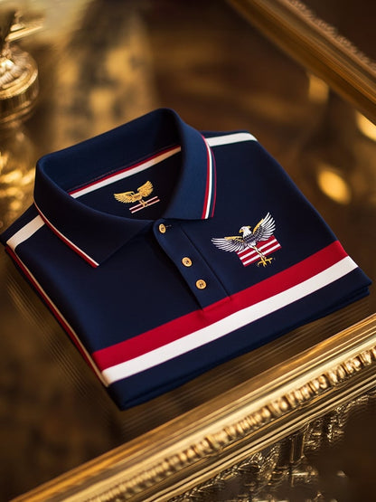 Men's Business Casual Logo Button Short Sleeve Polo Shirt
