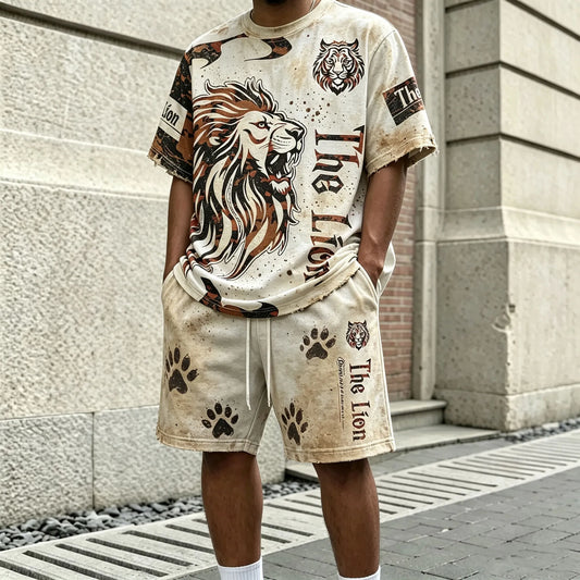 Men's Two-Tone Crew-Neck Short-Sleeve T-Shirt and Shorts Set