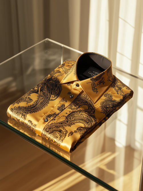 Men's Business Casual Italy Paisley Old Money Lapel Short Sleeve Shirt