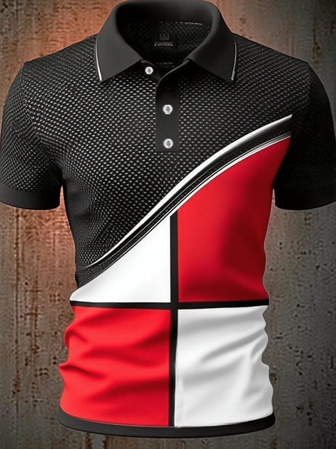 Men'S Casual Classic Contrast Color Print Business Short-Sleeved Polo Shirt