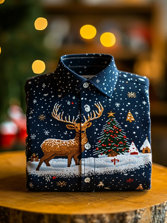 Buy 3 Get 15% OFF✨Men's  Christmas Elk Printed Christmas Long Sleeve Shirt