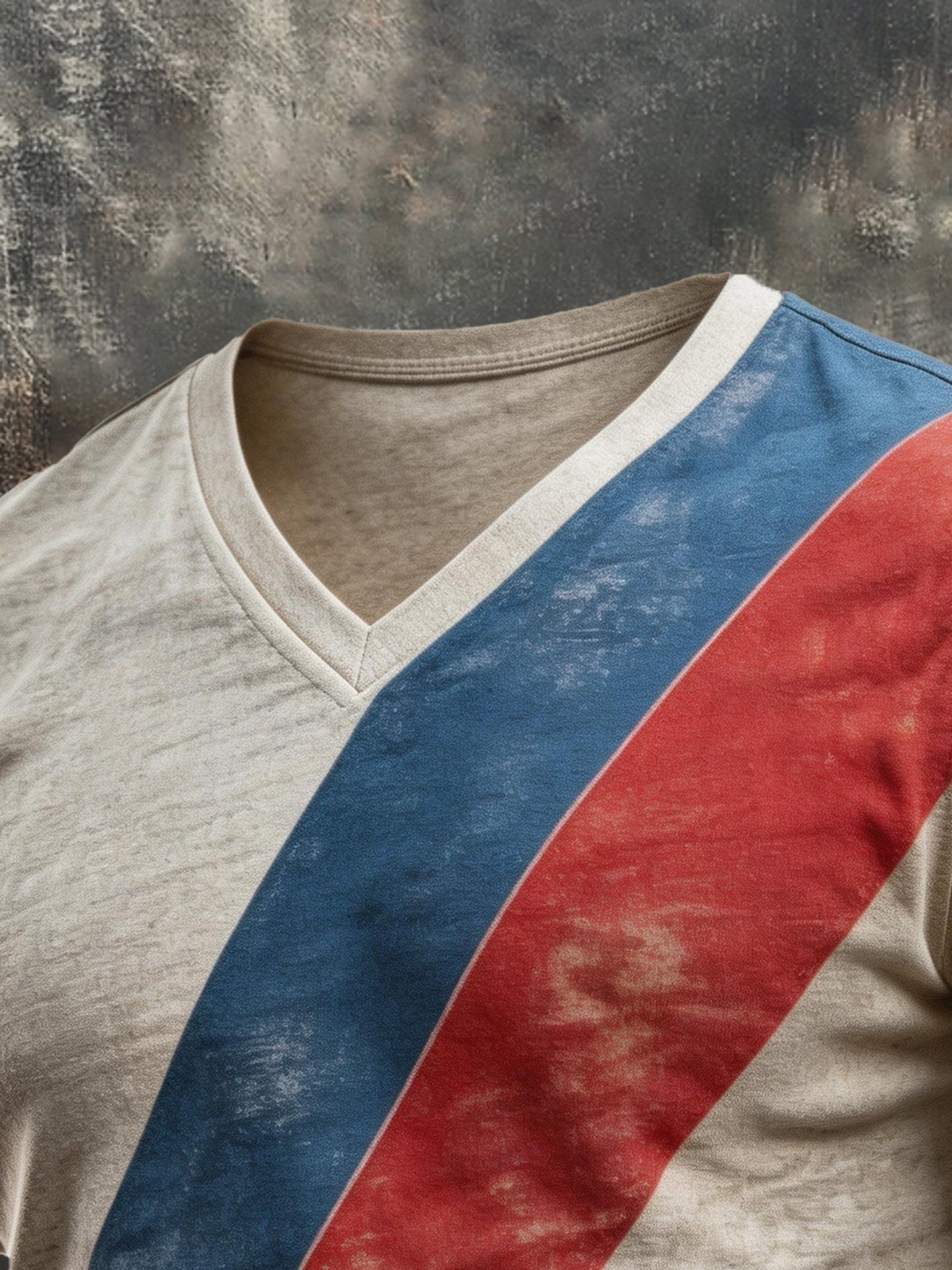 Men's Retro Patriotic Color-Block V-Neck Short-Sleeve T-Shirt