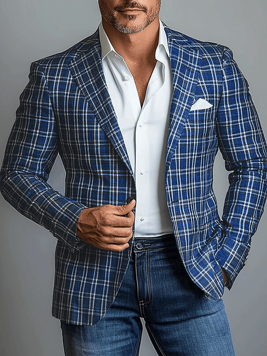 Men's Fashionable Plaid Design Single-Breasted Pocket Design Casual Suit