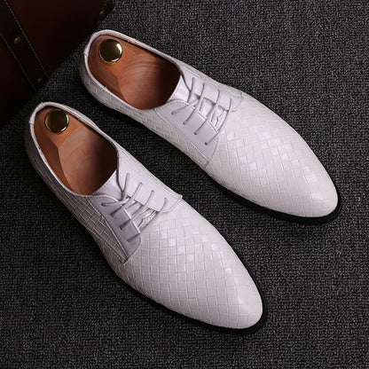 Men's Business Casual Pointed Toe Patchwork Plaid Faux Leather Shoes