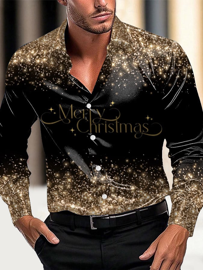 Men's Luxury Christmas Contrast Color Print Long Sleeve Shirt