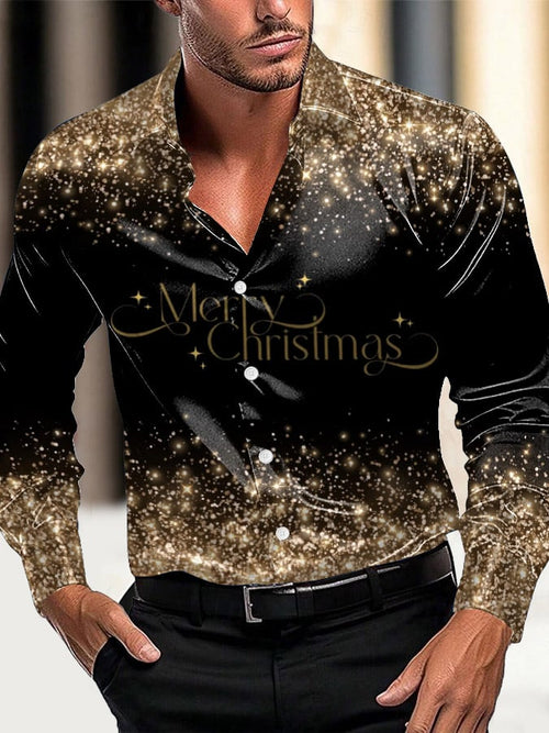Men's Luxury Christmas Contrast Color Print Long Sleeve Shirt