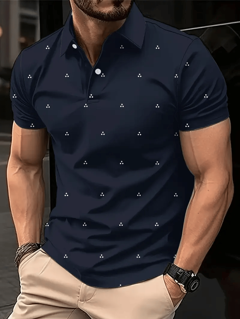 Men's Classic Business Logo Button Short Sleeve Polo Shirt