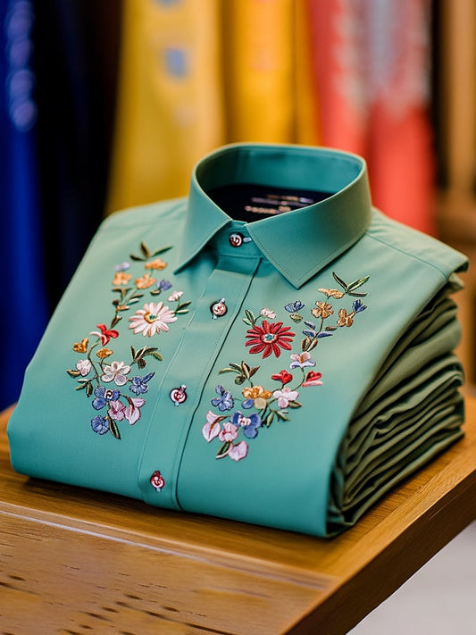 Men's Business Casual Floral Lapel Short Sleeve Shirt